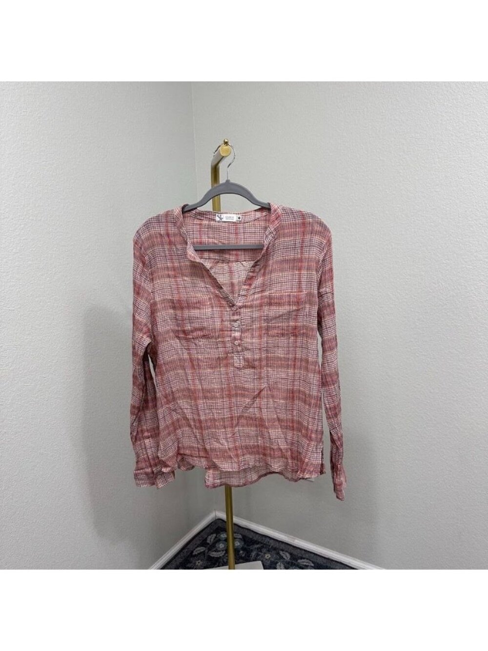 Carve Designs Dylan Gauze Shirt Rosewood Plaid Long Sleeve Shirt Womens sz Large